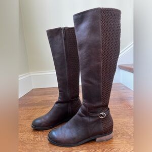 COLE HAAN Isabell Stretch Boots Brown Leather Tall Riding Boot Equestrian‎ 6.5